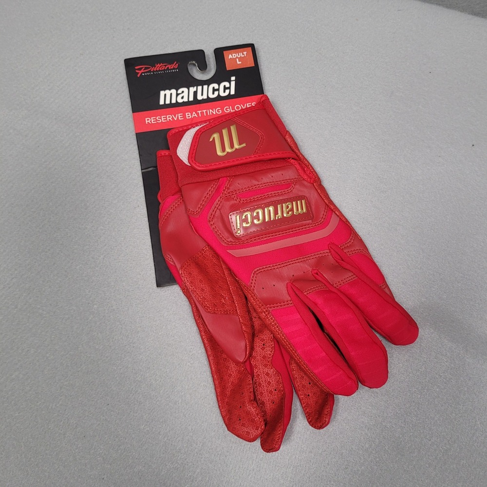 Marucci Reserve Batting Gloves Adult Large Red Gold Professional Grade Baseball